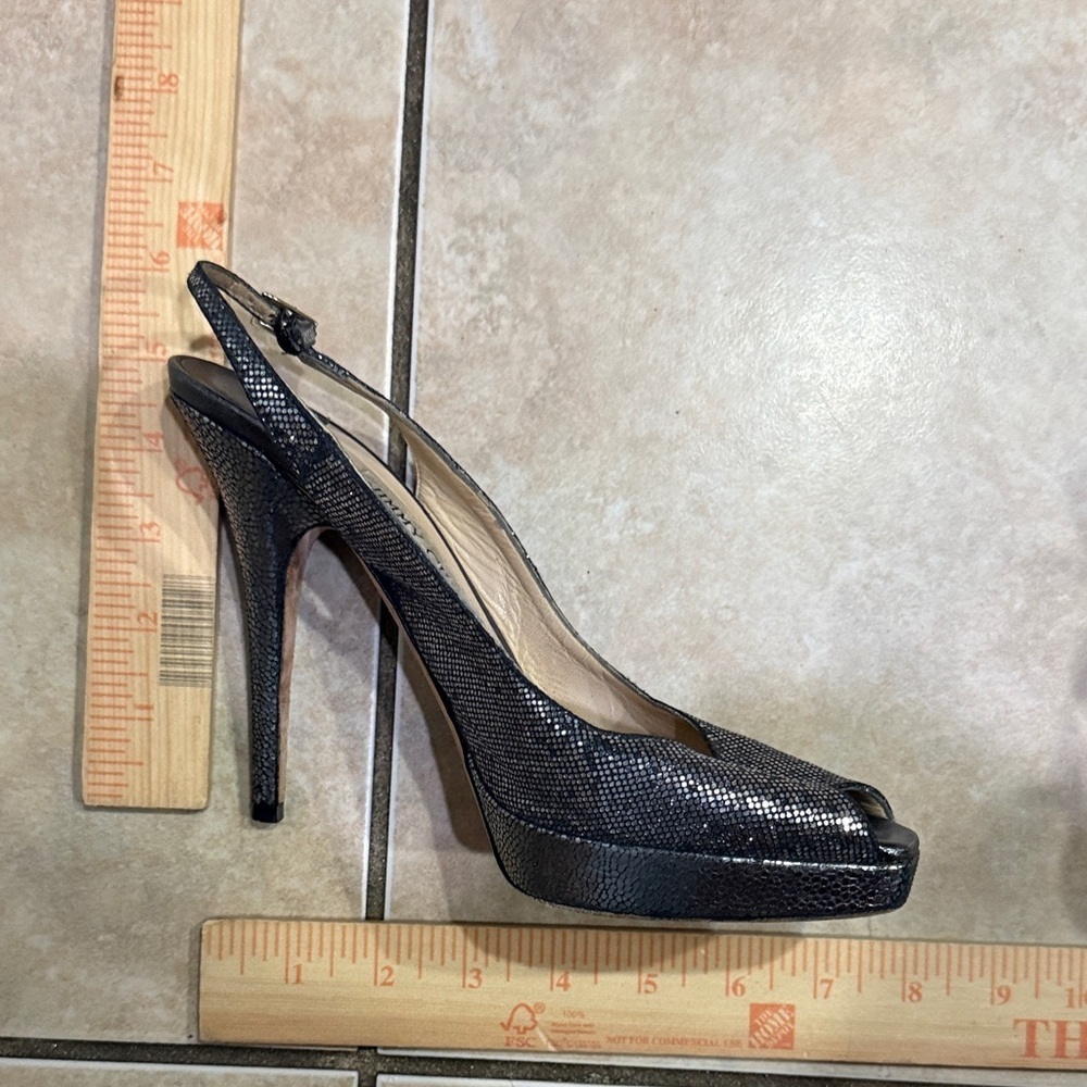 Jimmy Choo Black Peep-Toe Sandals Sex and city silver glitter SJP water snake